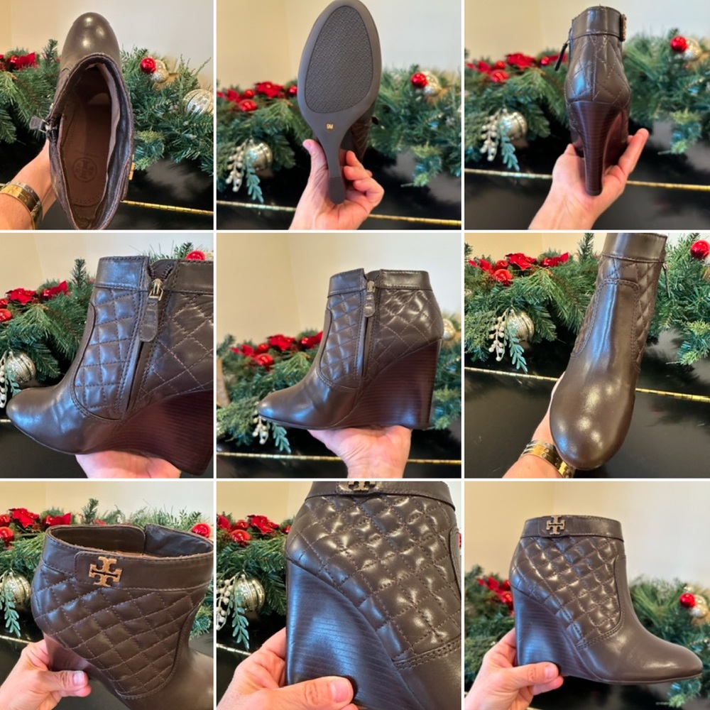 Tory Burch NWOT Authentic RARE Luxury Minimalist Quilted Brown Ankle Boots - Picture 10 of 17